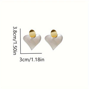 Silvery Heart Design Dangle Earrings Simple Bling Bling Style Copper 14K Gold Plated Jewelry Gift For Lovers