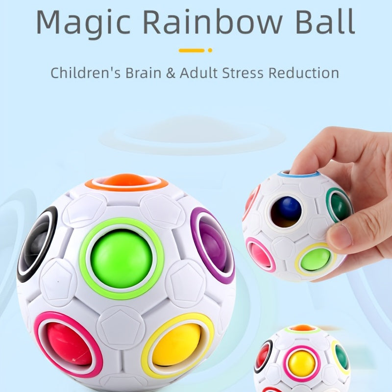 1pc Rainbow Puzzle Ball Fidget Ball, Decompression Stress Relief Fidget Toy For Adults Kids, 12-hole Mixed Color Magic Ball Toy