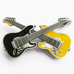 New Vintage Black Yellow Enamel Cross Guitars Music Belt Buckle US Local Shipping