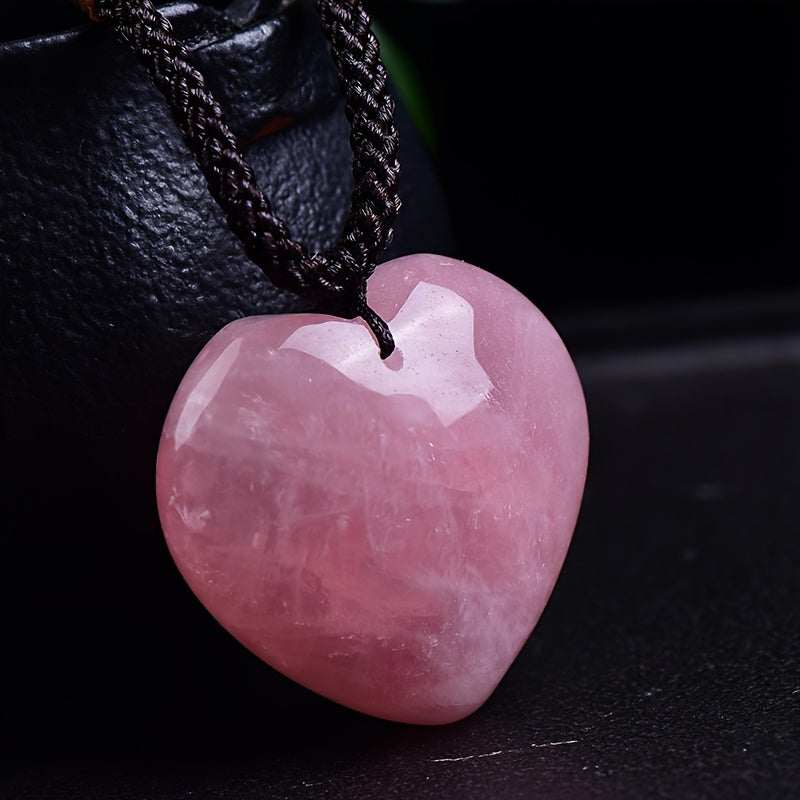 1pc Rock Crystal Peach Heart Decor Pendant Necklace For Men