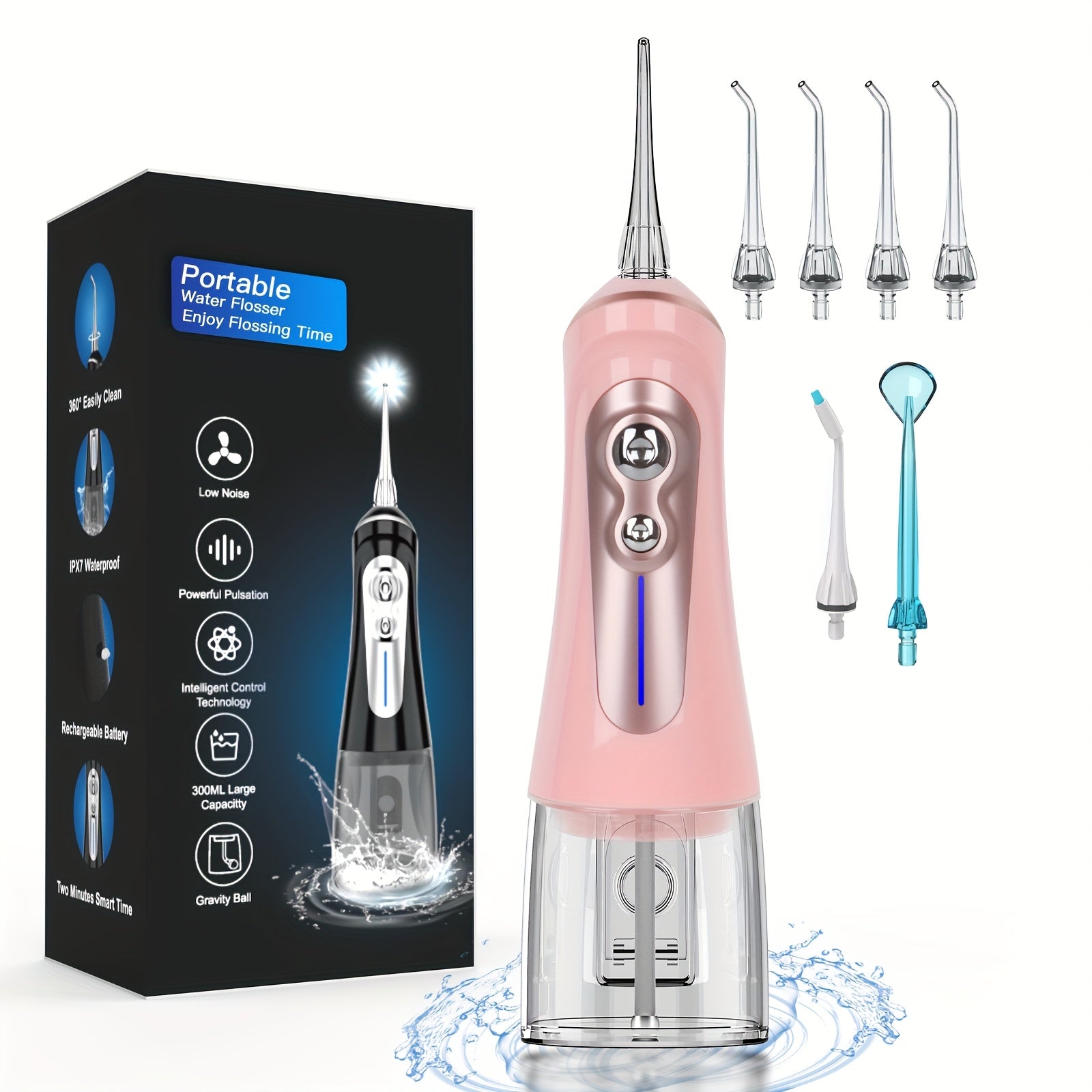 NBGRLVS Water Flosser for Teeth Cleaning, 6 Modes 6 Tips And Storage Case Water Dental Flossers Cordless 10.82oz Rechargeable Portable Oral Cleaning Teeth And Gums Protection