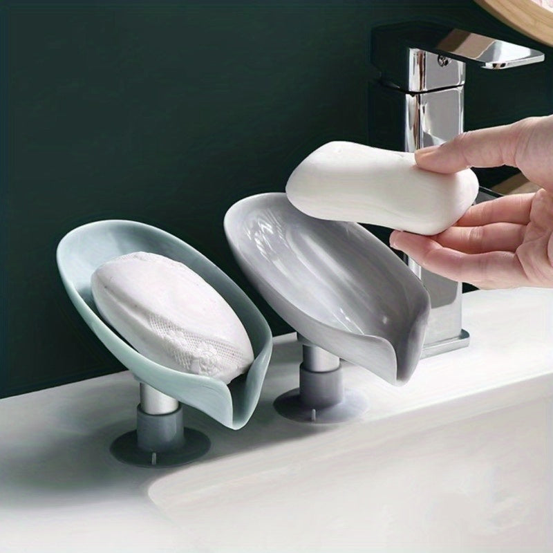 1/2pcs Leaf Shaped Soap Dish, No Punch Vertical Suction Cup Waterless Soap Holder, Laundry Soap Dish