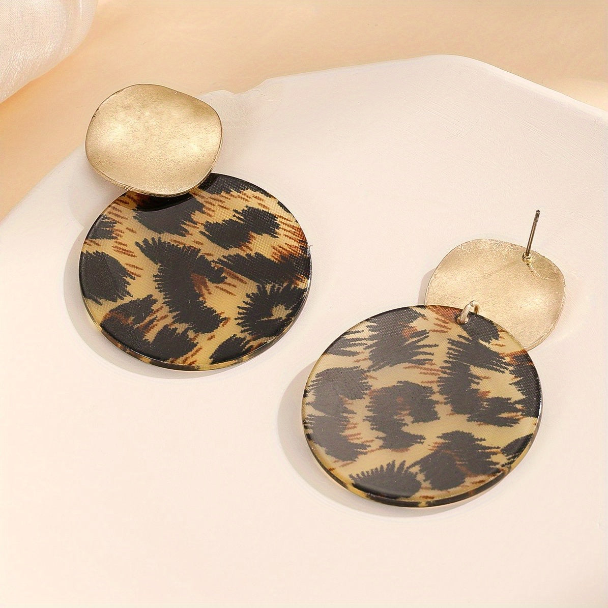 Bohemian Ethnic Style Leopard Print Round Disc Drop Earrings Geometric Disc Simple Ladies Ear Jewelry