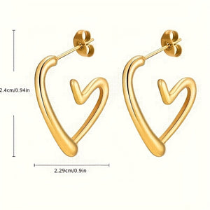 1 Pair Elegant 18K Golden Plated Hollow Heart-Shaped Hoop Earrings for Women, Cute 304 Stainless Steel, Hypoallergenic, Non-Fading, Versatil