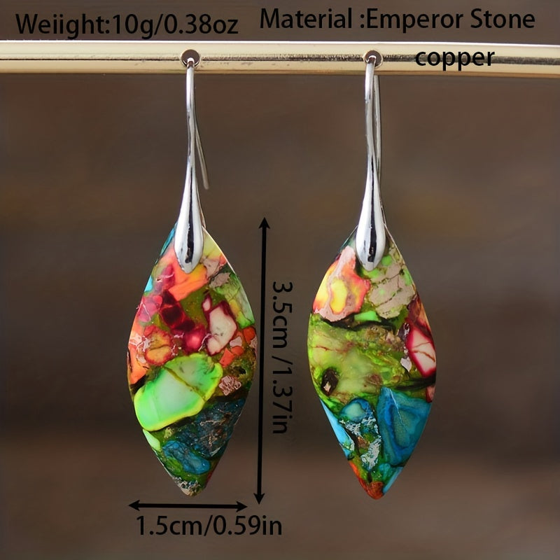 Bohemian Natural Imperial Stone Leaf Dangle Earrings For Women Jewelry Gift