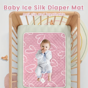 1pc Foldable Baby Diaper Mat, Portable Infant Urine Pad, Polyester Fiber, Mixed Colors, Breathable & Anti-Slip, with Image of Youngsters in Blue Outfit, Nursery Essentials|Portable Diaper Mat|Breathable Material