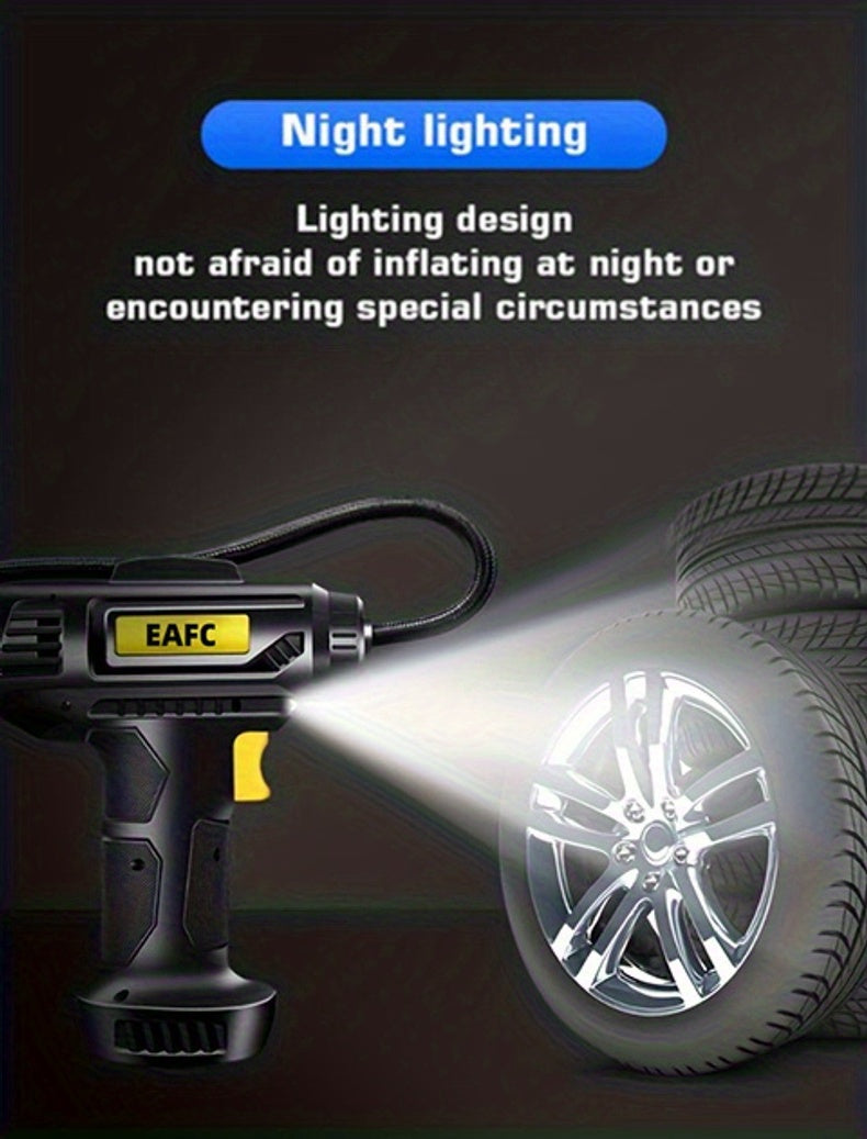 Portable Air Compressor: 150PSI Cordless Car Tire Inflator Pump With Pressure Gauge & Light - Perfect For Cars, Motorcycles & Bicycles!