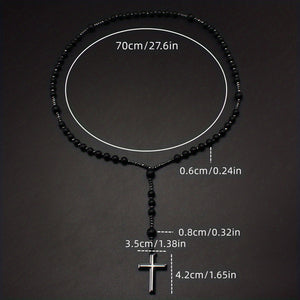 1pc Natural Stone 8mm Tiger Eye Stone Rosary Black Gallstone Cross Men's Raw Stone Necklace