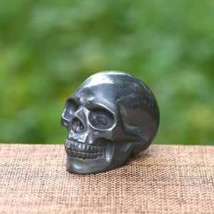 2'' Black Iron Stone Skull Specimen Healing Reiki Hand Carved Figurine Altar