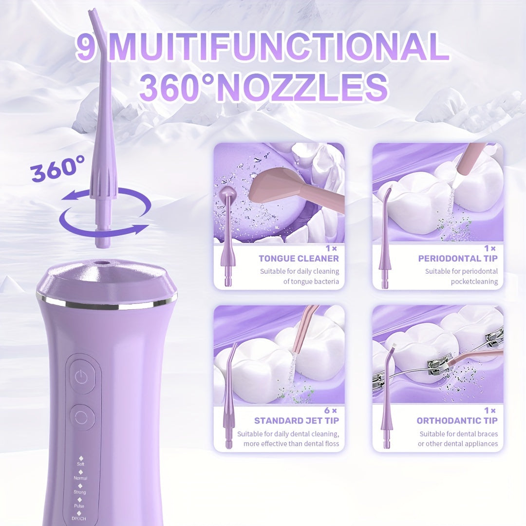 1800mAh Water Flosser, Cordless Water Dental Flosser, 9 Jet Tips 5 Modes 11.83oz, Portable Rechargeable Oral Irrigator For Home Travel