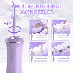 1800mAh Water Flosser, Cordless Water Dental Flosser, 9 Jet Tips 5 Modes 11.83oz, Portable Rechargeable Oral Irrigator For Home Travel