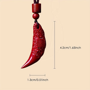 Raw Ore Cinnabar Dragon Tooth Pendant Fu Word Cloud Pattern Male And Female Models Wolf Tooth Pendant Can Be Easily Solved Buddha Necklace R