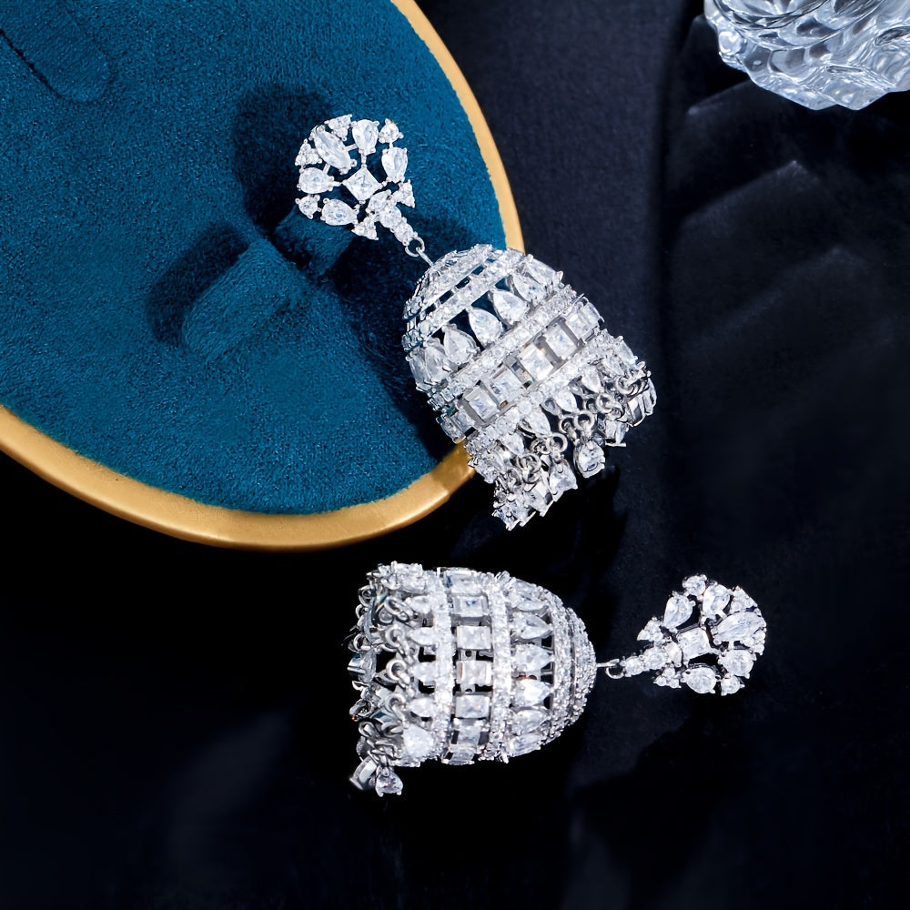 Exquisite Dangling Drop Chunky Zirconia Statement Luxury Long Chandelier Bridal Wedding Earrings for Women