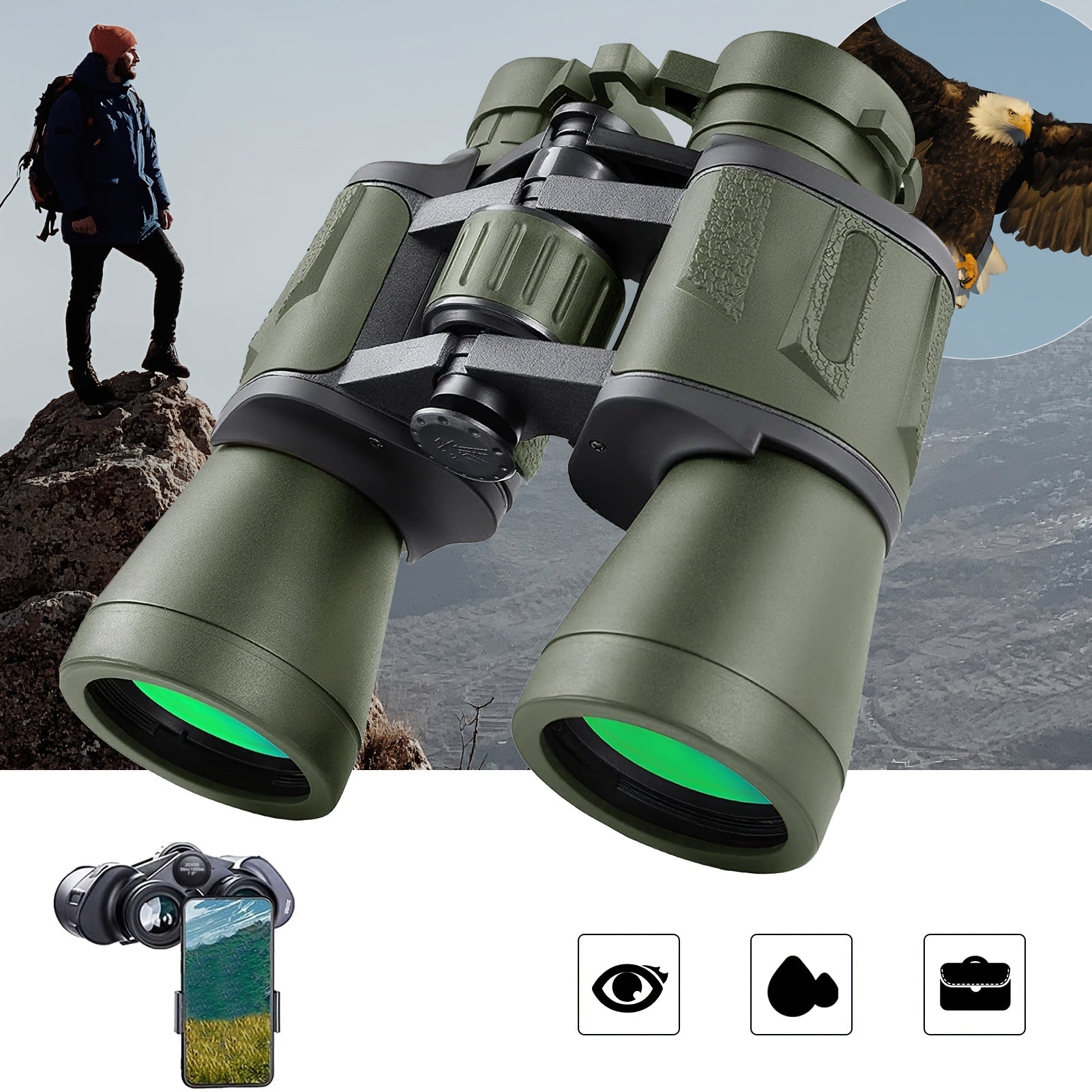 Adult Binoculars With Smartphone Adapter - Binoculars For Bird Watching, Hunting, Hiking, Concerts, Great Gifts For Men & Fathers