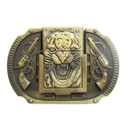 New Vintage Bronze Plated Tiger Guns Lighter Belt Buckle US Local Shipping