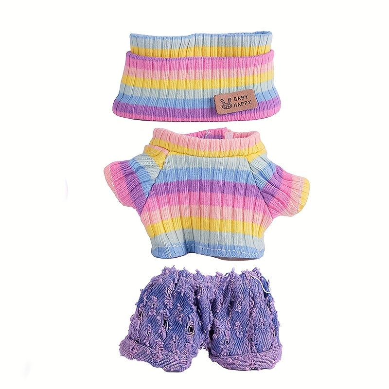 17cm Labubu Doll Clothes For With 3 Outfits - Stylish Fisherman Hat & Sweaters & Pants Or Skirt Set For 17cm Dolls, Adorable BuLabu Accessories For Play & Display (Not Included Shoes & Doll)