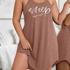 Women's Plus Size Racerback Tank Sleep Dress – Comfortable, Stylish & All-Season Casual Loungewear with Eyelash Print