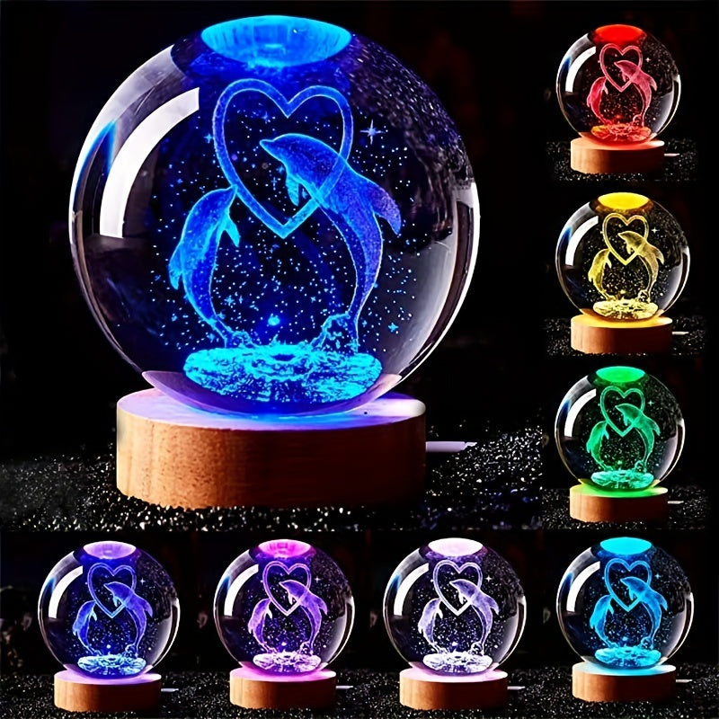 1pc 3D Dolphin Crystal Ball Color Night Light, Gift For Girlfriend, Wife, Child's Birthday, Valentine's Day, Christmas, Anniversary, Glass B