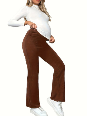 Solid Color Adjustable Waist Flared Pants for Pregnant Women