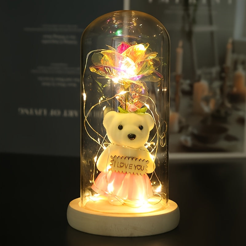 [Romantic Rose Bear] Romantic LED Rose Bear Gift Box, PE Flower Foam Bear For Girlfriend, Valentine's Day Mother's Day Birthday Gift, Creati
