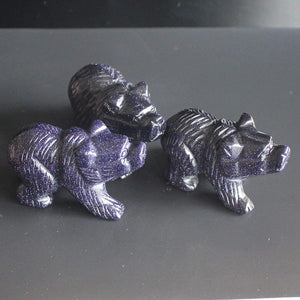 2'' Hand Carved Mixed Gemstone Crystal Bear Figurine Animal Carving (Blue Goldstone)