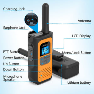 NXGKET Walkie Talkies for Kids Adults, Rechargeable Long Range Walkie Talkie Two Way Radios 22 Channels with 1200mAh Li-ion Battery USB-C Cable for Family Outdoors Camping Hiking