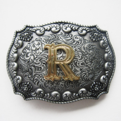 Western Men‘s Zinc alloy Leather Belt Buckle Cowboy Letter R shape Pattern US Local Shipping