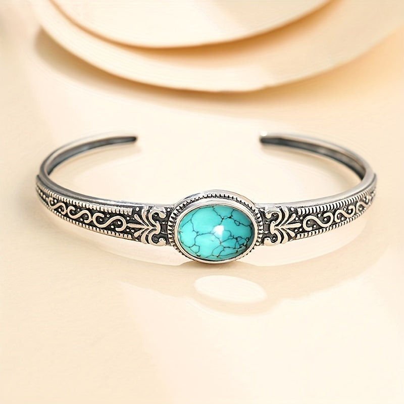 Vintage Turquoise Cuff Bangle Open Bracelet For Daily Decoration Jewelry Accessories