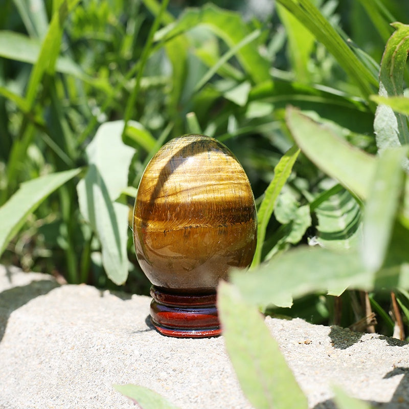 4.5cm Gold Flashy Tiger Eye Stone Eggs With Stand