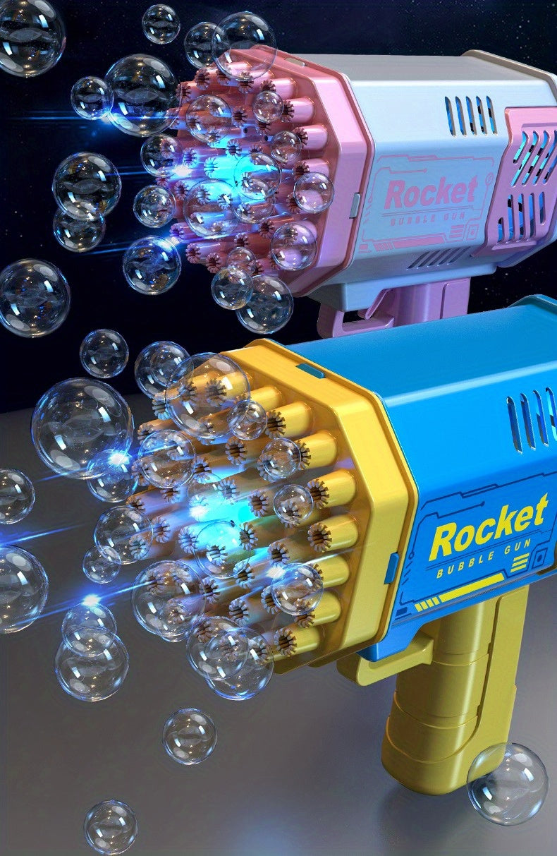 One Pack Of Children's 40 Holes Rocket Launcher Handheld Portable Electric Automatic Bubble Gun LED Light For Boys And Girls Gathering Party