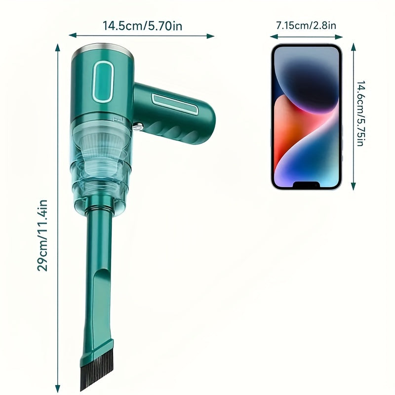 QUICAI Portable Car Vacuum Cleaner - Rechargeable, Handheld, Wireless Dust Catcher with Cyclone Suction Technology, USB Charging, Rubber Bod