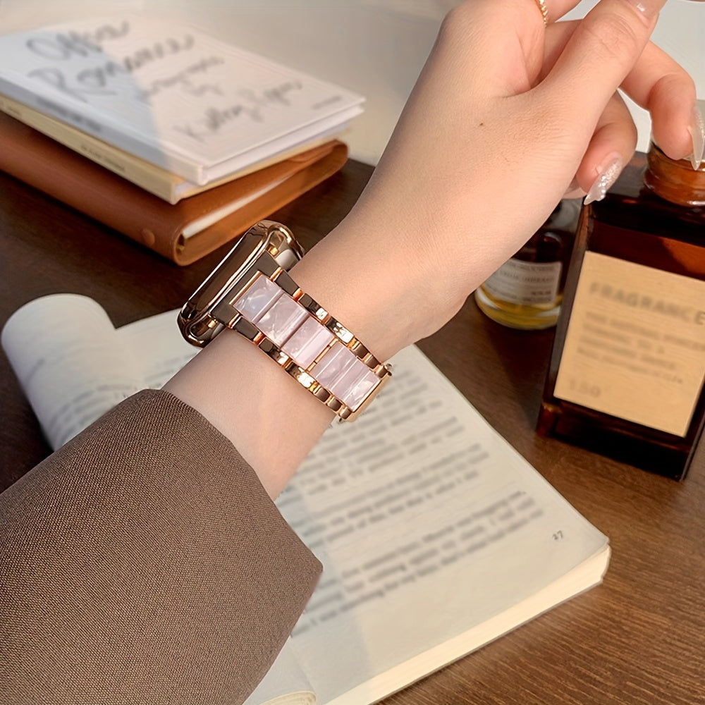 A Creative Stainless Steel And Resin Smart Watch Band Suitable for Smartwatches Enhances Your Style in Sizes 38Mm, 40Mm, 41Mm, 42Mm, 44Mm, And 45Mm.