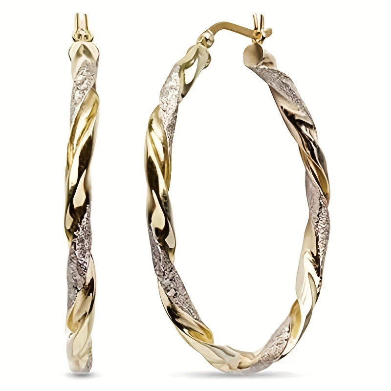 Elegant 14K Gold-Plated Twisted Hoop Earrings - Zinc Alloy, Perfect for Casual Attire & Gifts