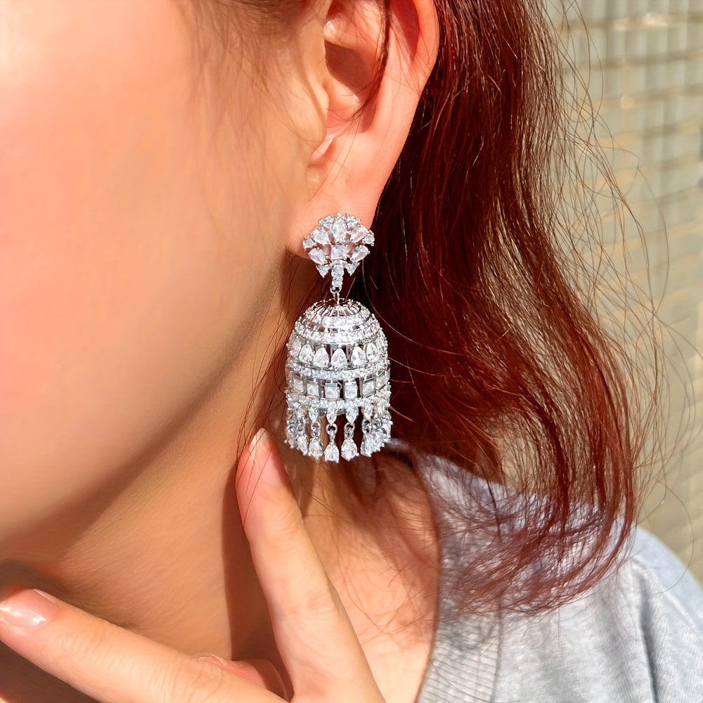 Exquisite Dangling Drop Chunky Zirconia Statement Luxury Long Chandelier Bridal Wedding Earrings for Women