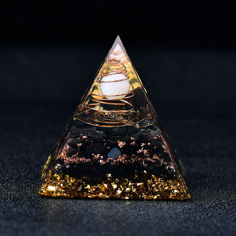 2.36‘’ Opal Orgone Pyramid Wind-Up Healing Meditation Crystal Energy Decor