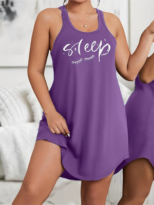 Women's Plus Size Racerback Tank Sleep Dress – Comfortable, Stylish & All-Season Casual Loungewear with Eyelash Print