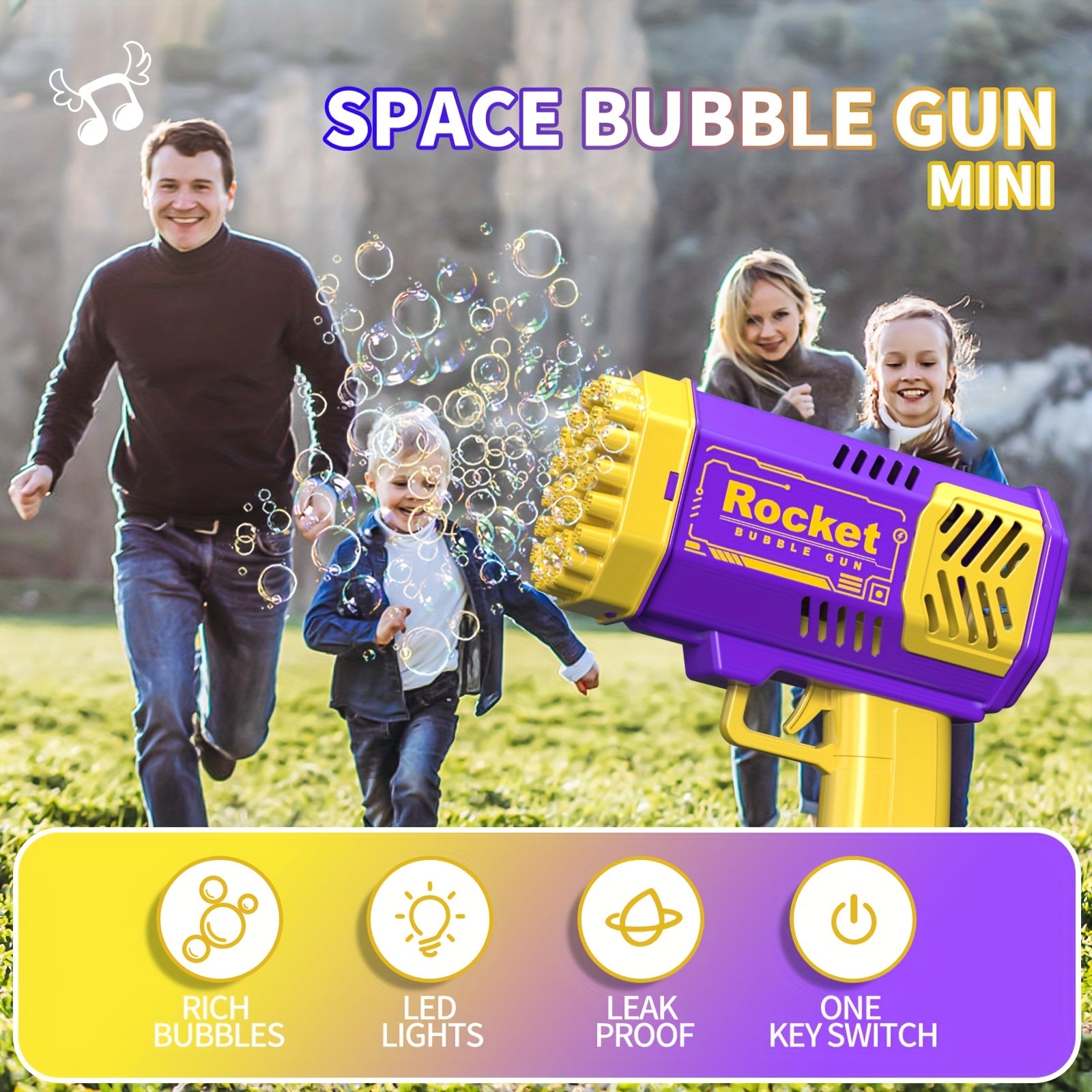 One Pack Of Children's 40 Holes Rocket Cartridge Handheld Portable Electric Automatic Bubble Gun LED Lighting For Boys And Girls Birthday Pa