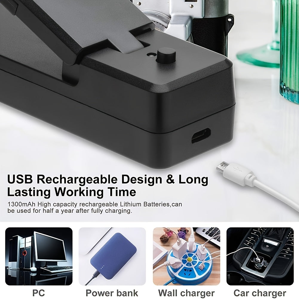 1pc 2 In 1 USB Chargable Mini Bag Sealer Heat Sealers With Cutter Knife Rechargeable Portable Sealer For Plastic Bag Food Storage