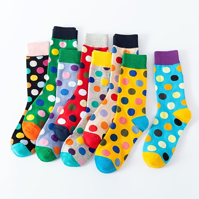 8 Pairs Of 8-color Polka Dot Mid Tube Trendy Socks For Women In All Seasons, European And American Ins Trendy Brand Men'S Long Socks For Couples