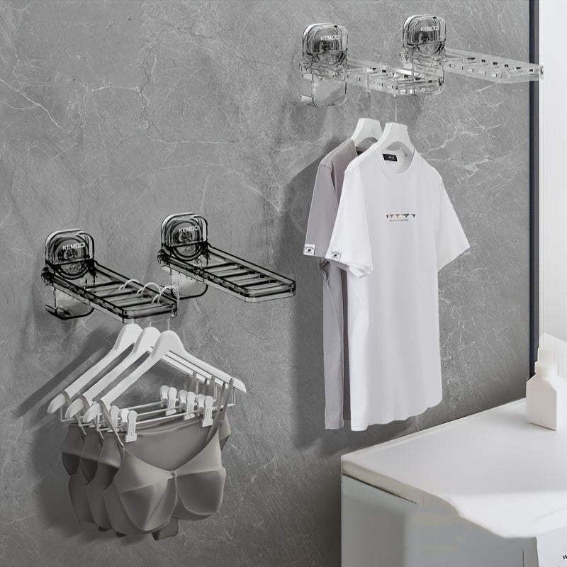 Space-Saving Foldable Clothes Drying Rack with Suction Cups - No-Drill, Invisible Travel Hanger for Balcony & Home Storage, Durable Plastic,