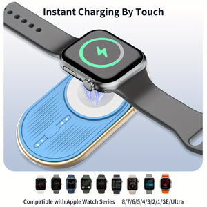 2Pcs Portable Charger For Apple Watch - 1100mAh Magnetic Wireless Power Bank, Watch Charger For IWatch 9/8/7/6/5/4/3/2/SE/Ultra, Travel Keychain Accessory Charger - Blue+Blue