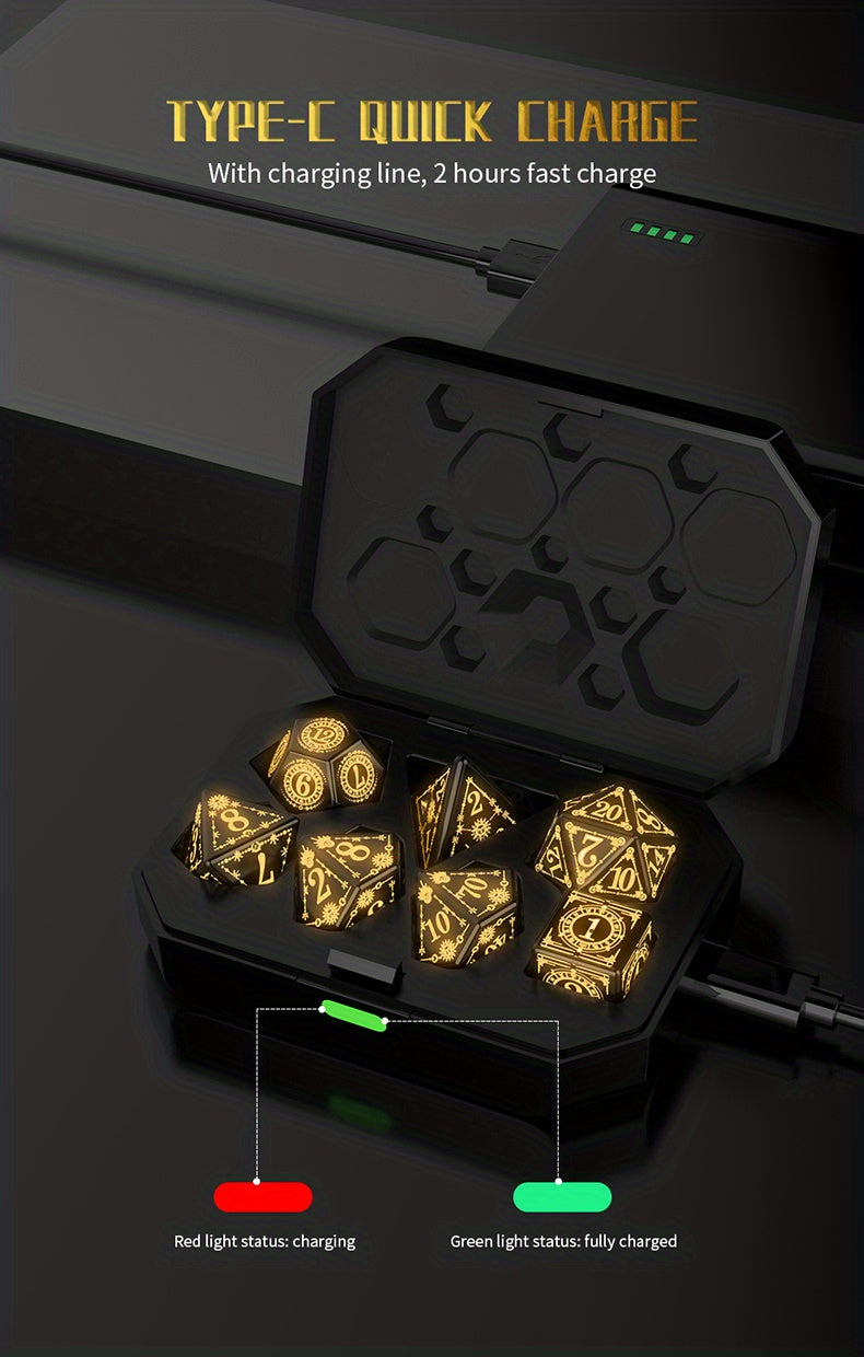 7-Piece Rechargeable LED Dice Set - Add Warm, Breathing Light To Your Board Games!