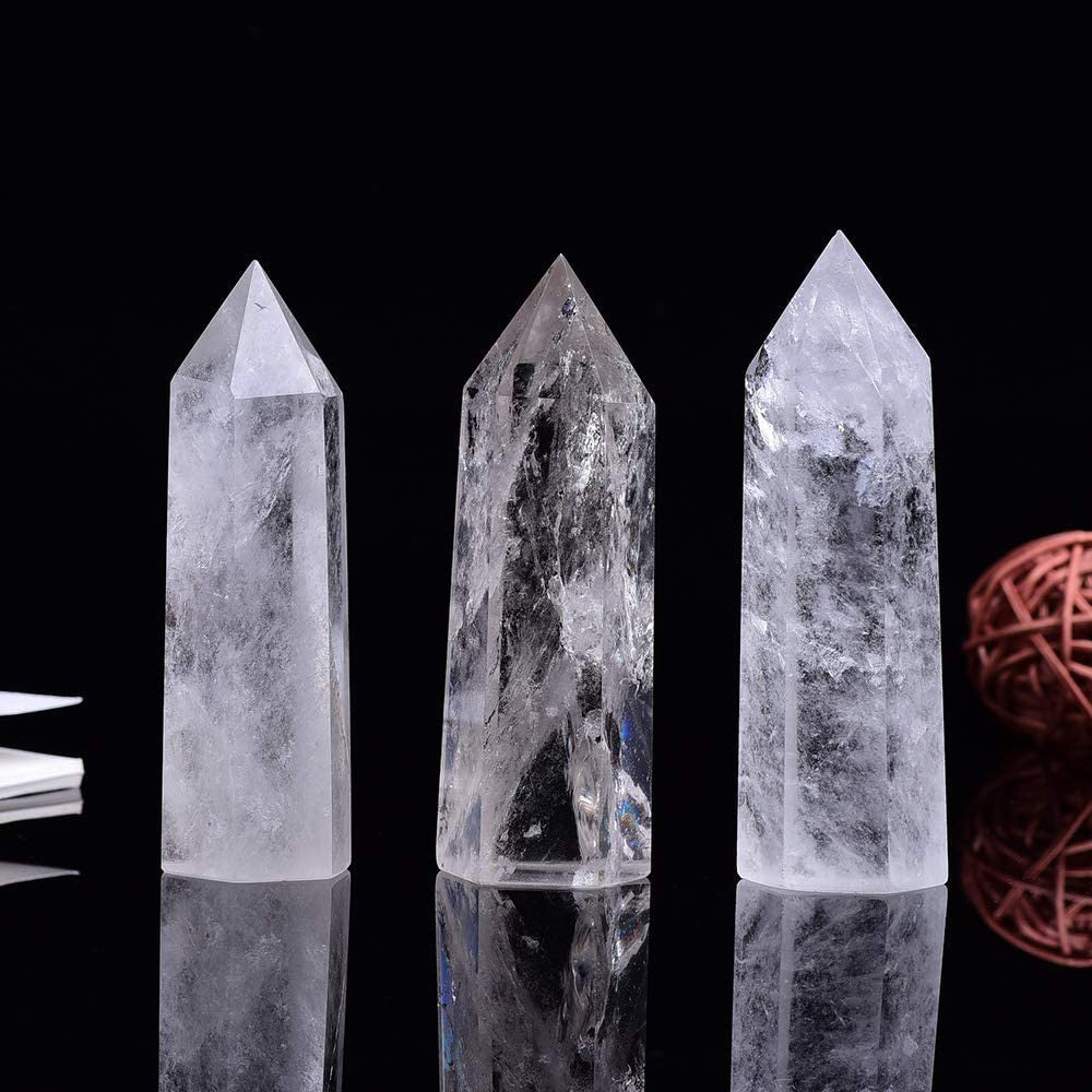 Natural Healing Clear Quartz Crystal Wand Faceted Single Point Crystal Prism Wand Natural Stones