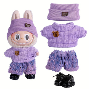 17cm Doll Clothes For Labubu With 3 Outfits - Stylish Fisherman Hat & Sweaters & Pants Or Skirt Set For 17cm Dolls, Adorable Labubu Accessories For Play & Display (Not Included Shoes & Doll)