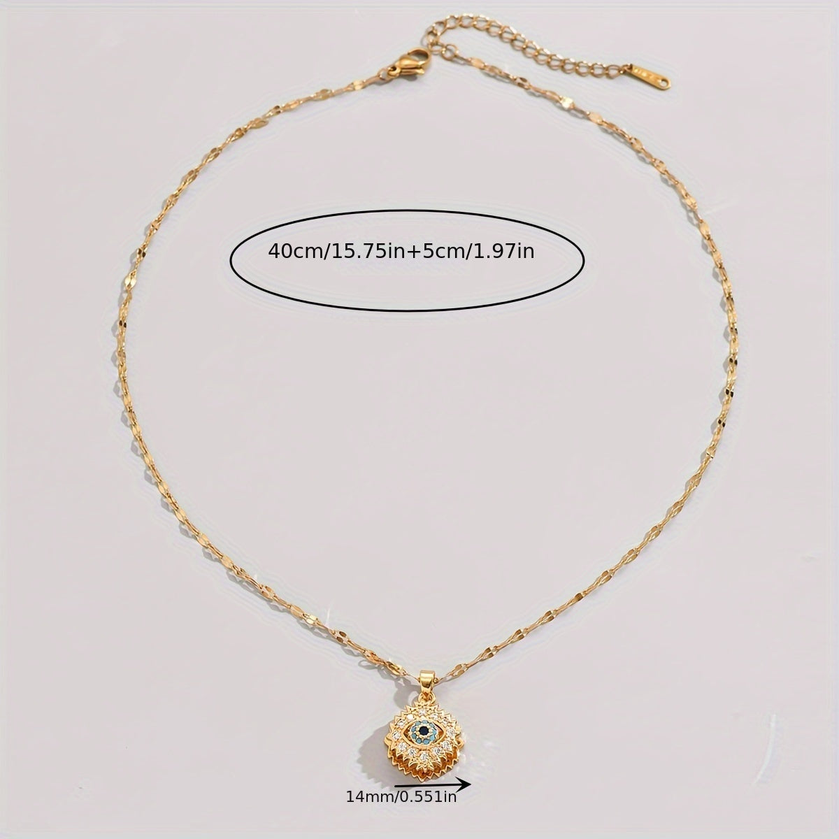 [Golden Lip Chain] Golden Stainless Steel Lip Chain Necklace - Retro Fashion Trend, Simple, Suitable for Men and Women, Couples, Street, Daily, Party, Christmas, Halloween, with Golden-plated Cubic Zirconia Round Rotating Blue Eyes and Studded Zirconia, O