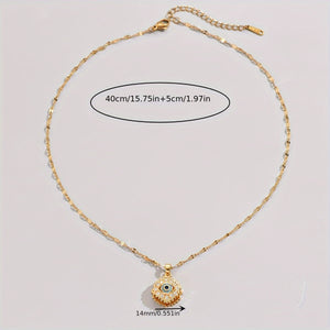 [Golden Lip Chain] Golden Stainless Steel Lip Chain Necklace - Retro Fashion Trend, Simple, Suitable for Men and Women, Couples, Street, Daily, Party, Christmas, Halloween, with Golden-plated Cubic Zirconia Round Rotating Blue Eyes and Studded Zirconia, O