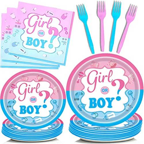 Gender Reveal Tableware Plates Baby Shower Boy or Girl Party Supplies 64PCS Set US Local Shipping