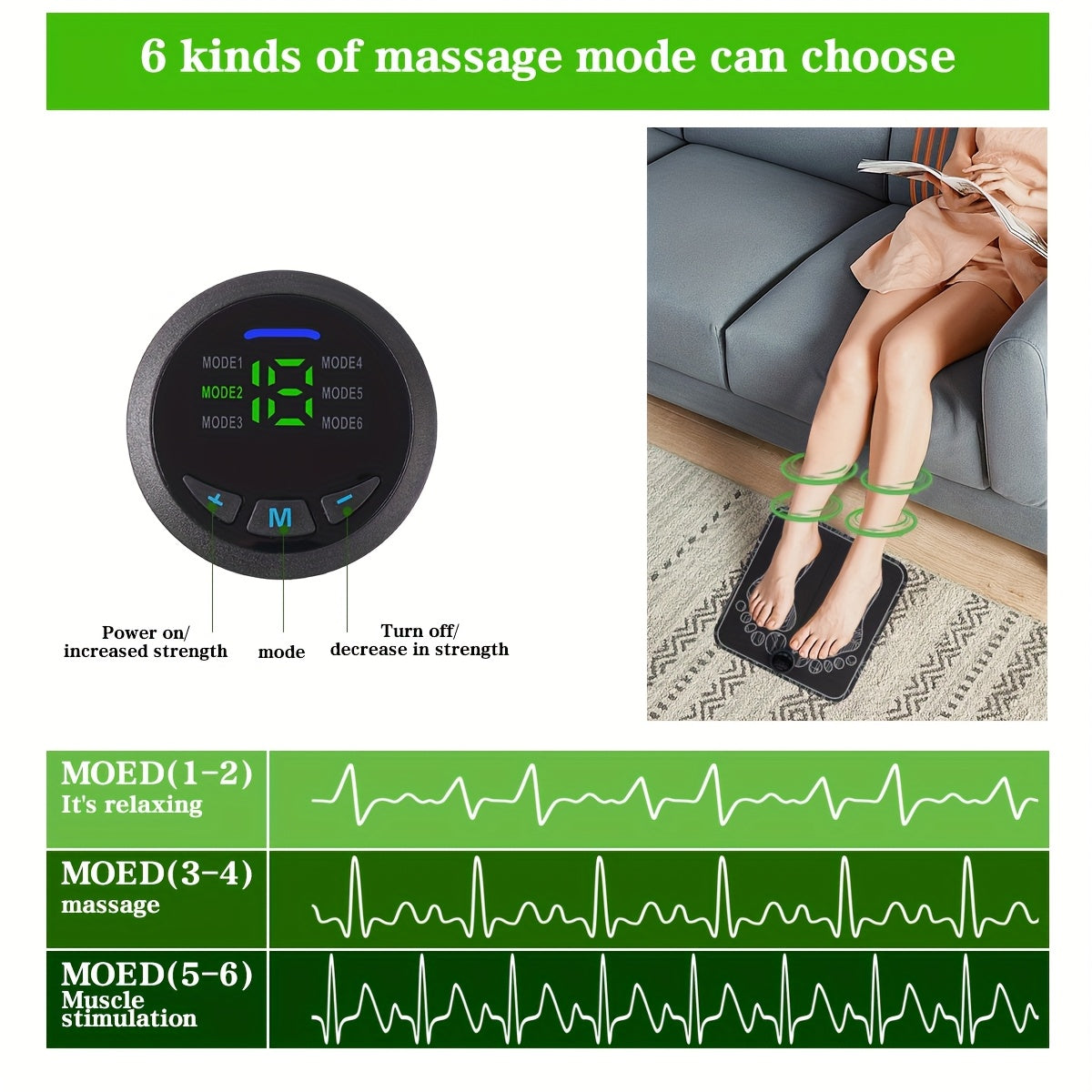Portable EMS Foot Massage Pad, TENS Therapy Machine, Massager, One Reusable Foot Massage Pad With Multiple Mode Adjustment, Mother'S Day, Father'S Day, - Black