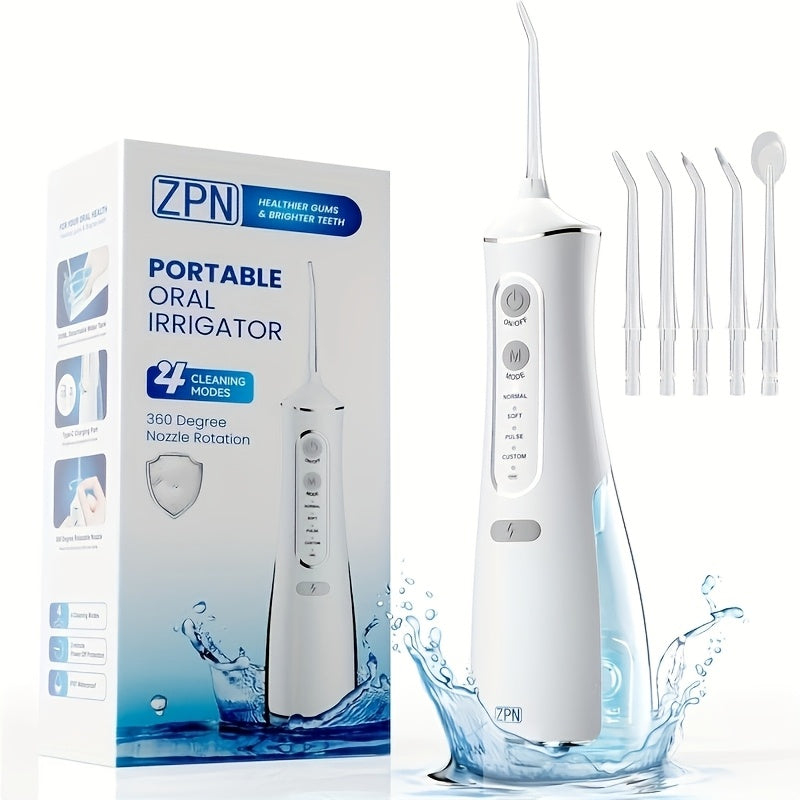 KUNYUN ZPN Water Flosser for Teeth Cleaning And Flossing with 5 Replaceable Jet Tips, Water Flosser Portable And Rechargeable for Home And Travel with 4 Modes Normal/Soft/Pulse