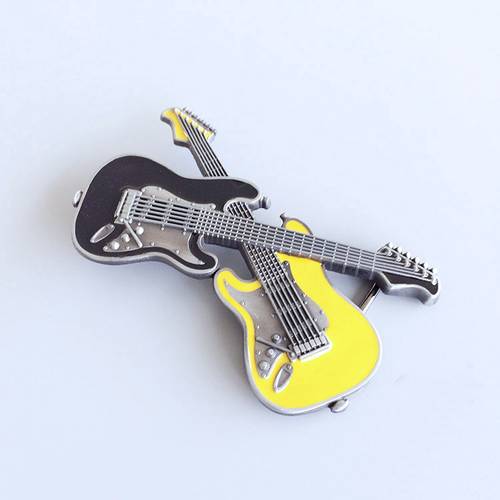 New Vintage Black Yellow Enamel Cross Guitars Music Belt Buckle US Local Shipping